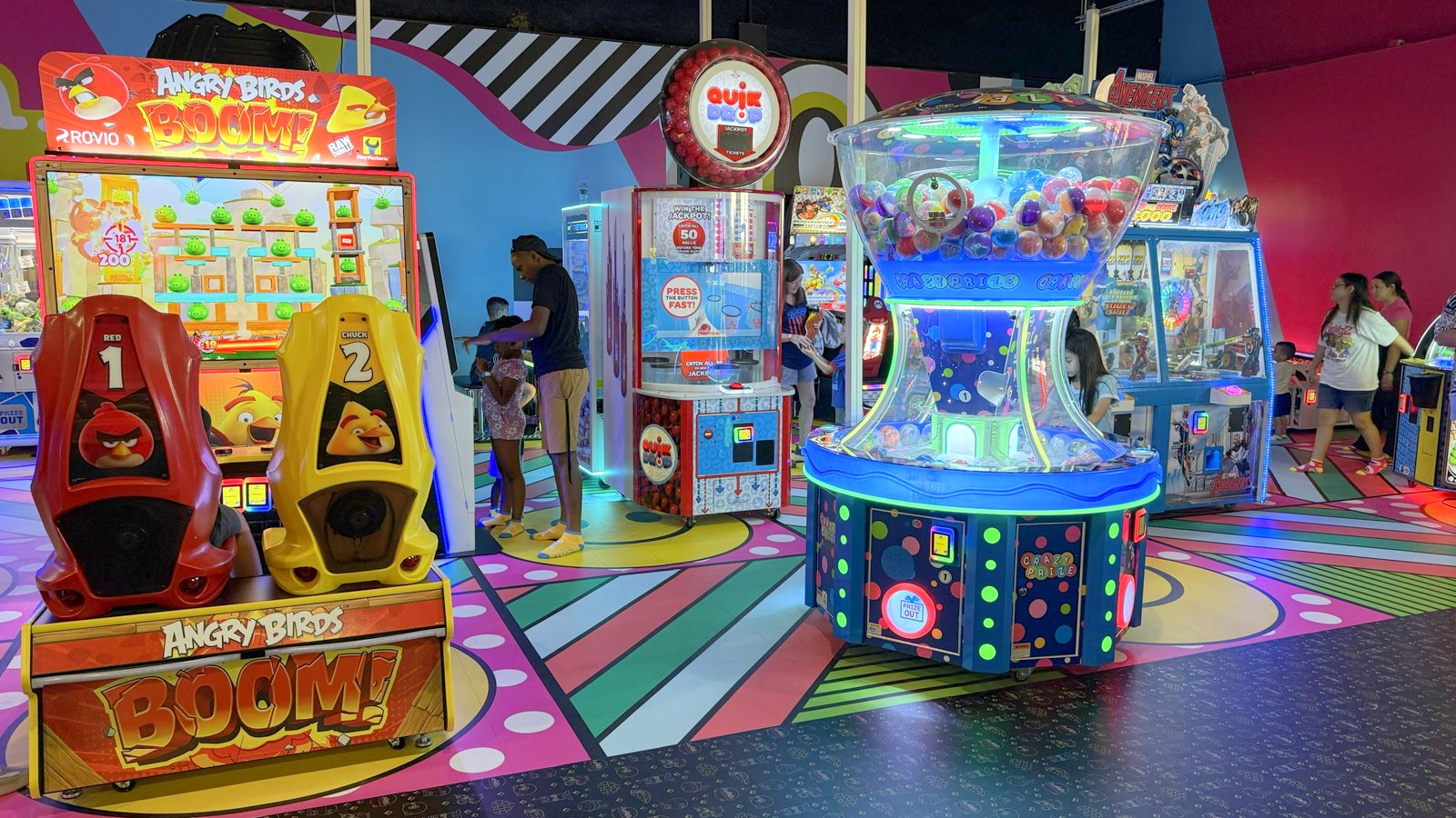 Arcade at FUNBOX Houston with Angry Birds Boom and prize machines